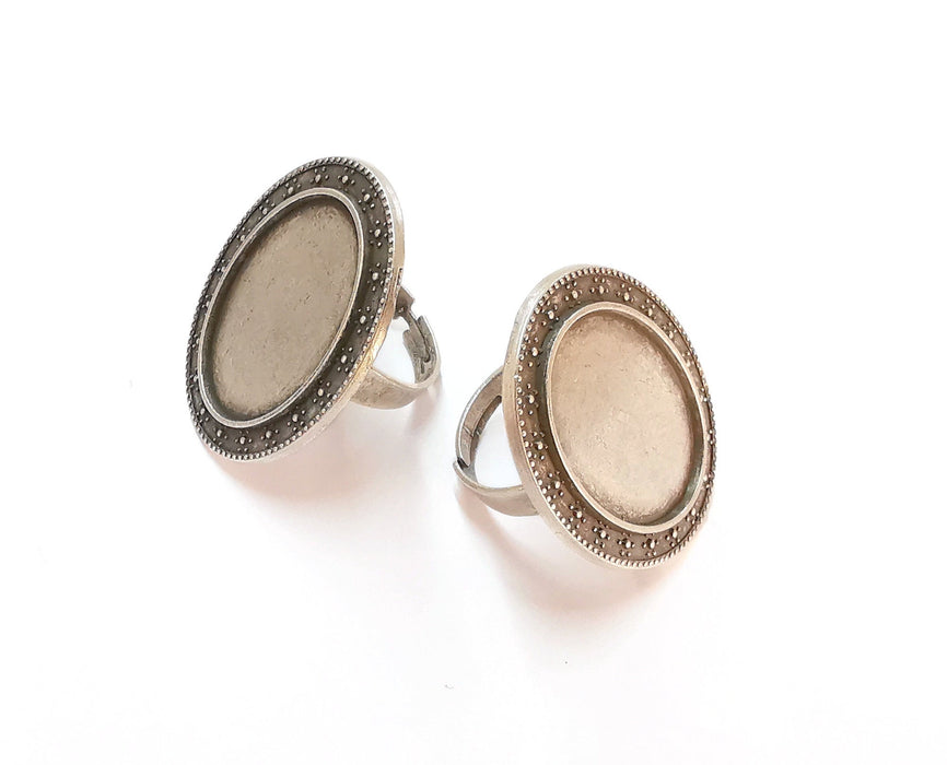 Silver Ring Setting Blank Cabochon Base Ring Mounting Adjustable Ring Base Bezel (25x18 mm) Antique Silver Plated  G21386