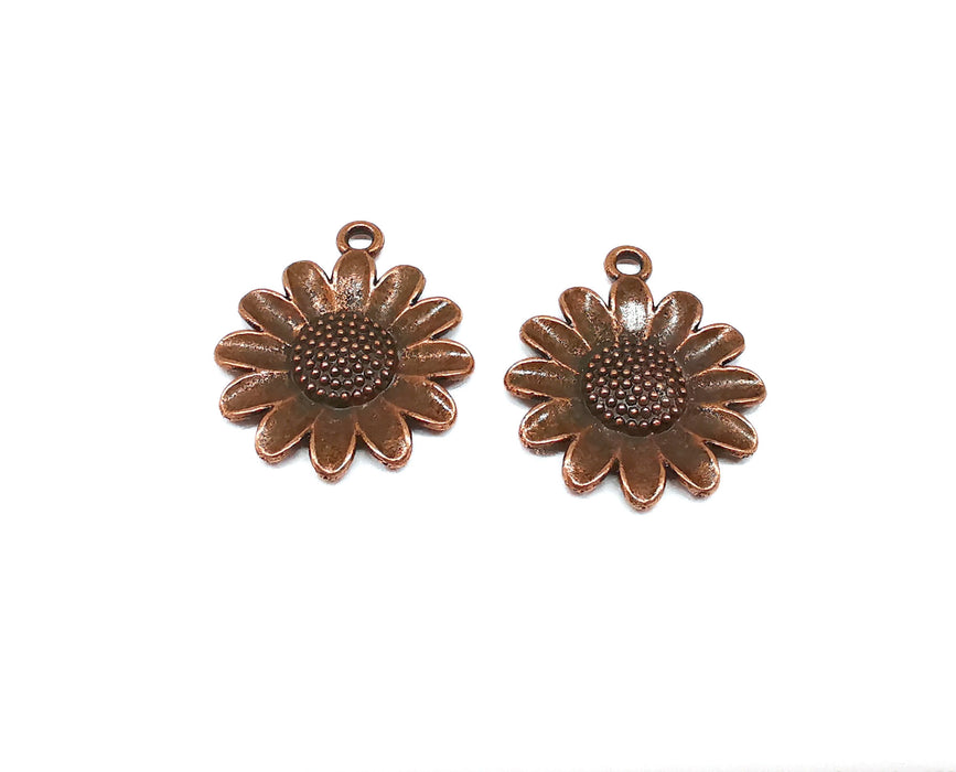 4 Daisy Charms Flower Charms Antique Copper Plated Charms (30x25mm)  G21389