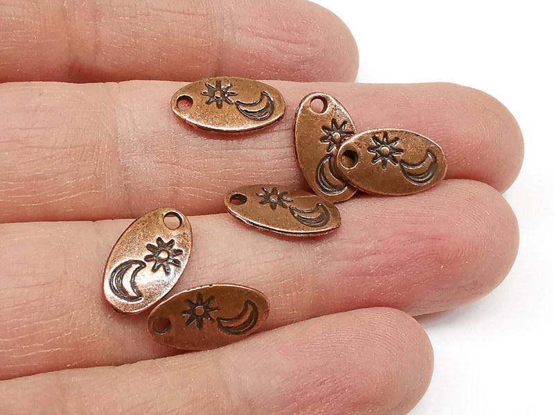 10 Sun Moon Charms Antique Copper Plated Charms (15x9mm)  G21393