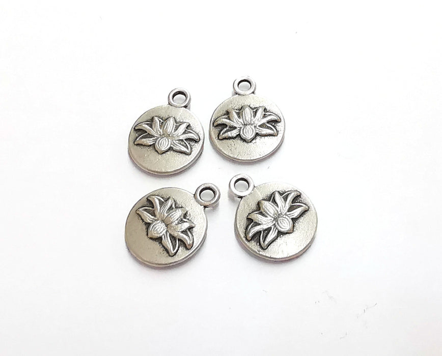 10 Lotus Charms (Double Sided)(Both Side Same) Flower Charms Antique Silver Plated Charms (16x12mm)  G21113