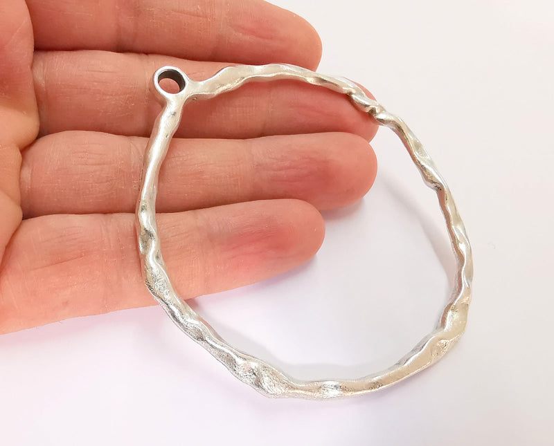 Wavy Round Pendant Antique Silver Plated Pendant (80x70mm)  G21120