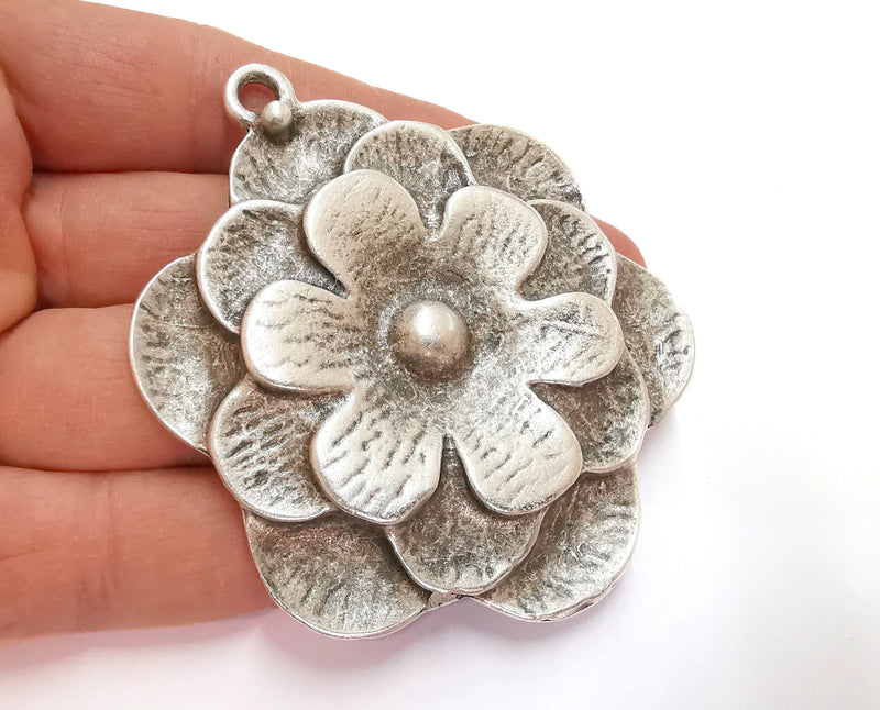 Flowers Pendant Antique Silver Plated Pendant (79x65mm)  G21124