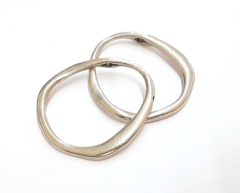 2 Drop Shape 2 Hole Pendant Antique Silver Plated Pendant (49x45mm)  G23225