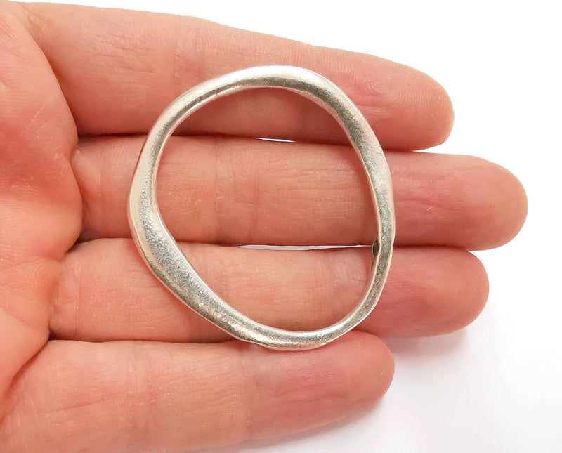 2 Drop Shape 2 Hole Pendant Antique Silver Plated Pendant (49x45mm)  G23225