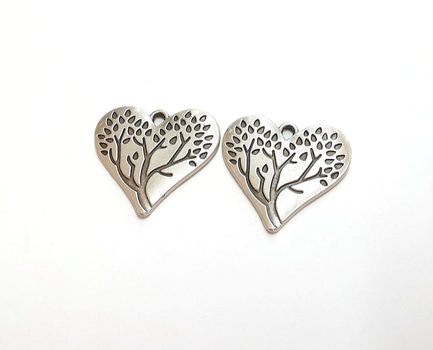 2 Heart Tree Charms Antique Silver Plated Charm (28x26mm) G21130