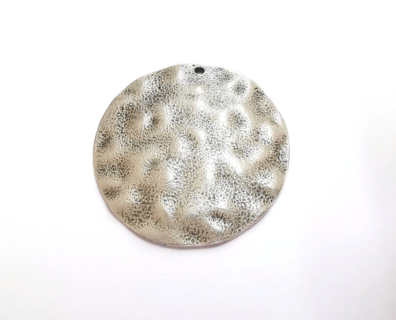Hammered Circle Charms Antique Silver Plated Charms (45mm)  G21137