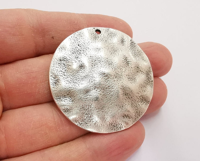 Hammered Circle Charms Antique Silver Plated Charms (45mm)  G21137