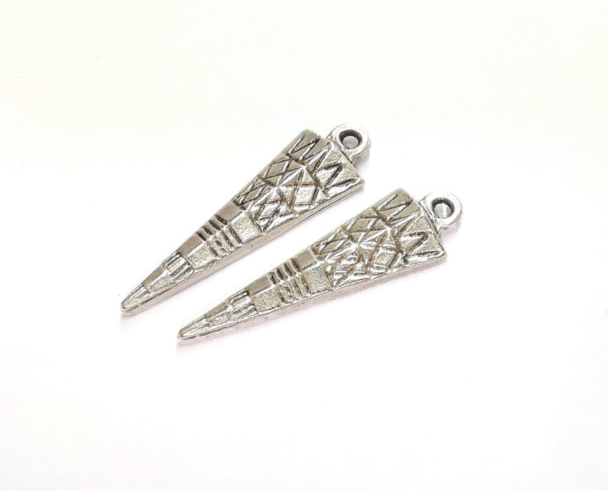 2 Triangle Charms Antique Silver Plated Charms (37x11mm)  G21139