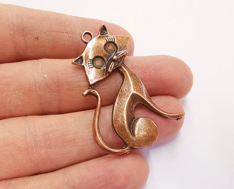 2 Cat Charms Antique Copper Plated Charms (44x31mm)  G21150