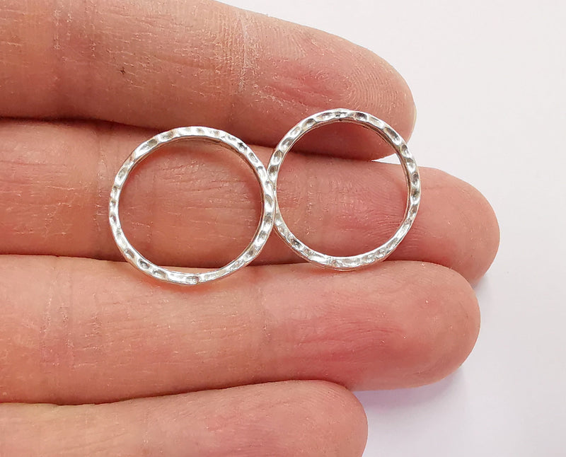 10 Hammered Circle Antique Silver Plated Findings (21mm) G21156