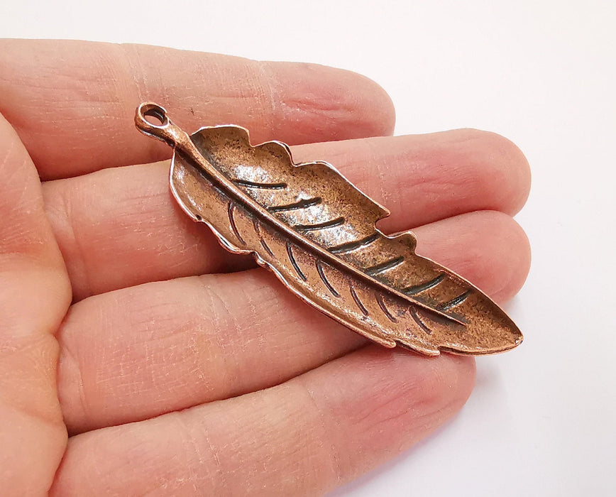 2 Feather Charms Antique Copper Plated Charms (69x22mm) G21160