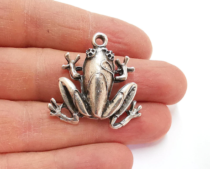 2 Frog Charms Antique Silver Plated Charms (33x32mm) G21161