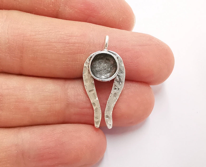 Tulip Pendant Blank Resin Bezel Mosaic Mountings Cabochon setting Antique Silver Plated Brass (29x13mm)(8mm Bezel Size) G21162