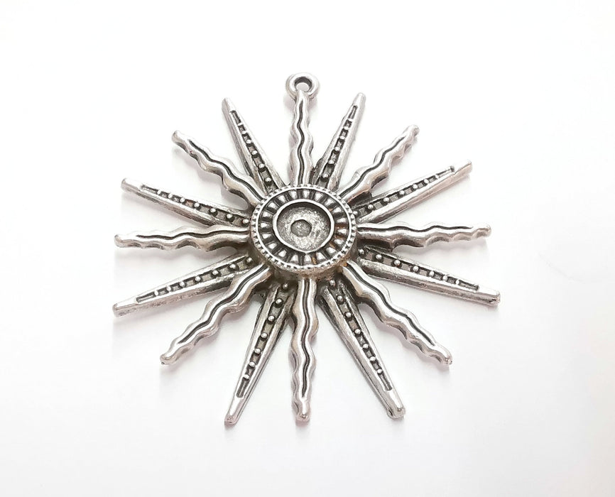 Sun Charms Blank Bezel Resin Bezel Mosaic Mountings Antique Silver Plated Charms (62mm)( 8 mm Bezel Inner Size)  G21164