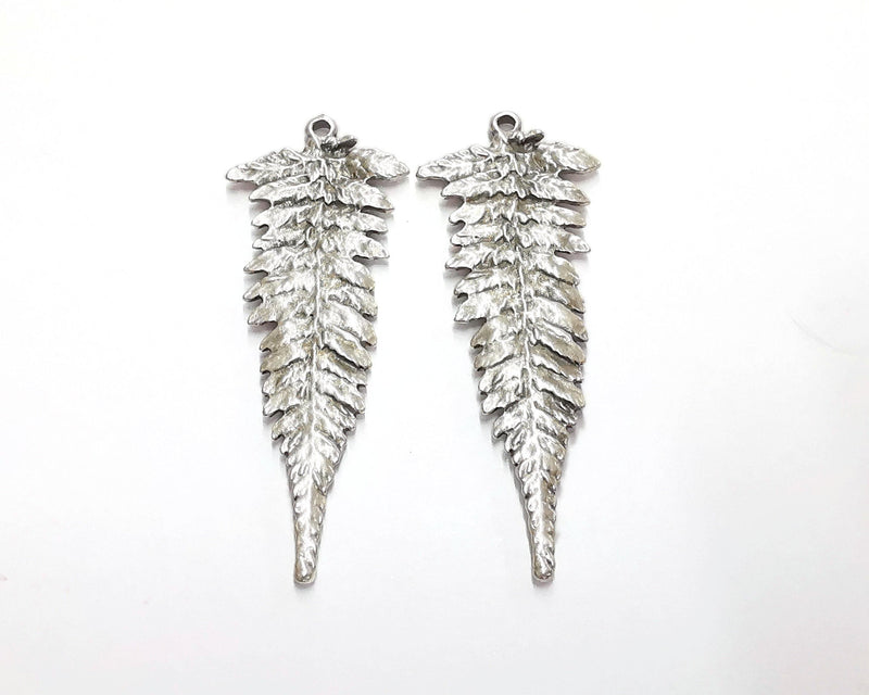 2 Fern Leaf Charms Antique Silver Plated Charms (57x22mm) G21166