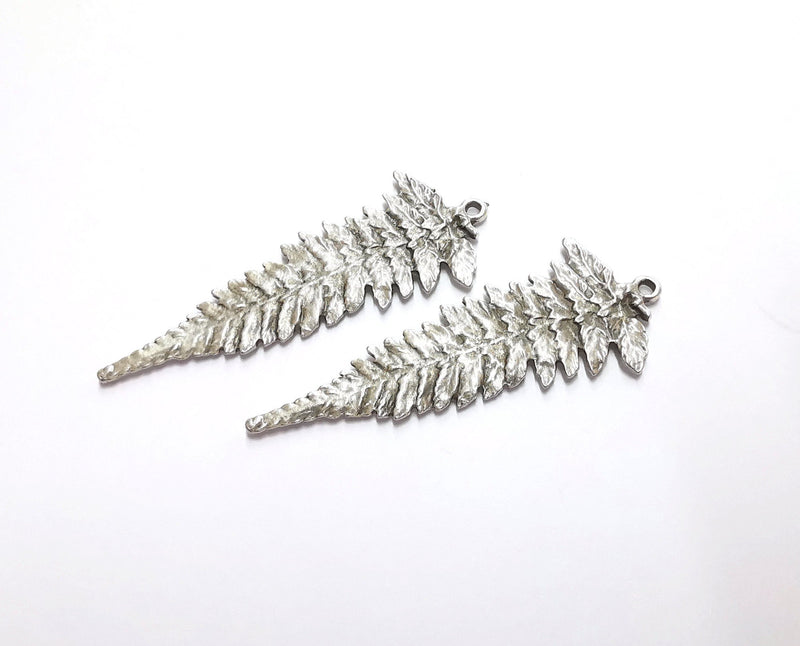 2 Fern Leaf Charms Antique Silver Plated Charms (57x22mm) G21166