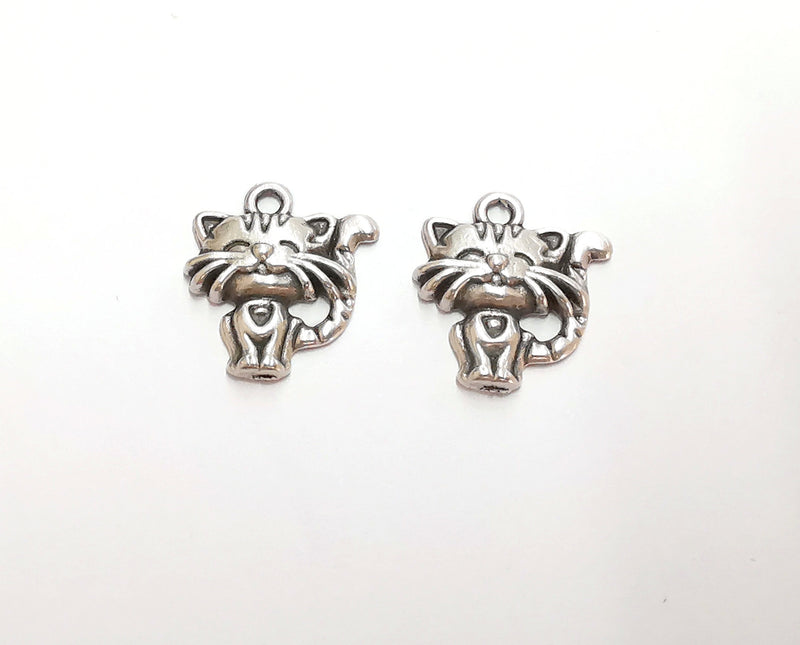 5 Cat Charms Antique Silver Plated Charms (19x17mm)  G21170