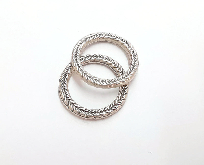 5 Textured Circle Antique Silver Plated Findings (24mm) G21173