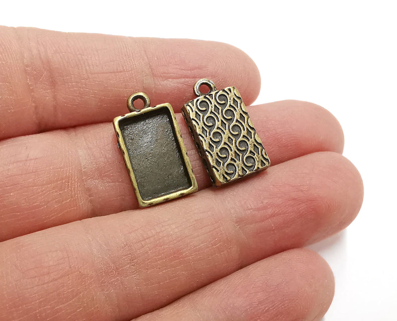 4 Charms Blank Bezel Resin Bezel Mosaic Mountings Cabochon Antique Bronze Plated Charms (21x12mm)( 15x9 mm Bezel Inner Size)  G21400