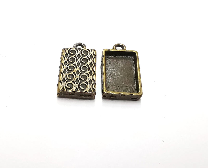 4 Charms Blank Bezel Resin Bezel Mosaic Mountings Cabochon Antique Bronze Plated Charms (21x12mm)( 15x9 mm Bezel Inner Size)  G21400