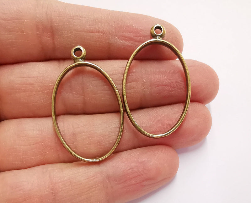 4 Oval Bezel Charms Antique Bronze Plated Charms (39x23mm) G21188