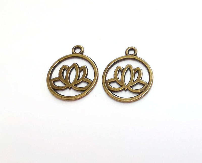 6 Lotus Charms Antique Bronze Plated Charms (24x20mm)  G21189