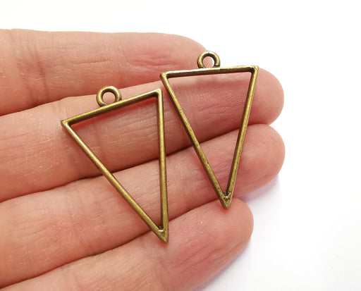 4 Triangle Bezel Charms Antique Bronze Plated Charms (38x24mm) G21191
