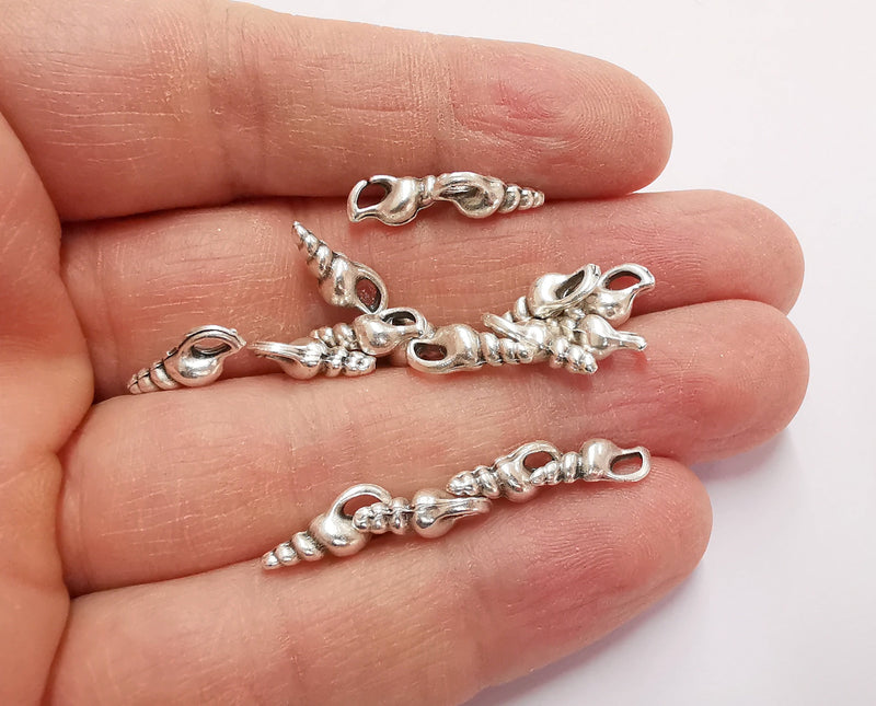 10 Seashell Charms Antique Silver Plated Charms (13x5mm)  G21193