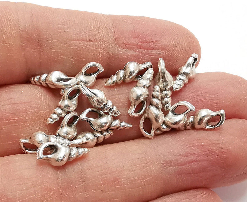 10 Seashell Charms Antique Silver Plated Charms (13x5mm)  G21193