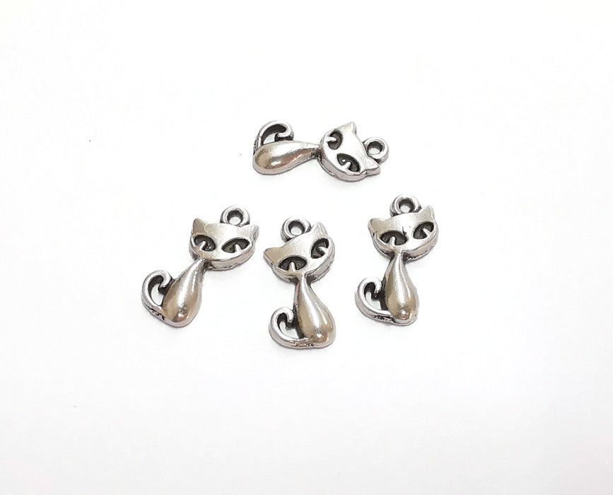 10 Cat Charms Antique Silver Plated Charms (15x11mm)  G21196