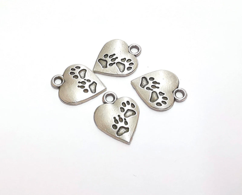 10 Heart Paw Print Charms Antique Silver Plated Charms (17x13mm) G21200