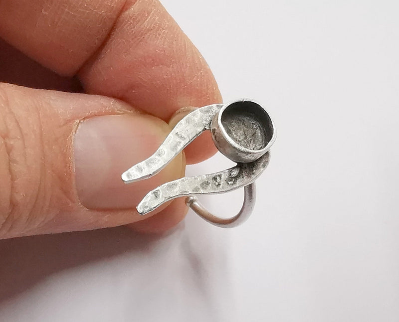 Tulip Silver Ring Setting Blank Cabochon Ring Mounting Adjustable Ring Base Bezel (7.5 mm)Antique Silver Plated Brass  G21210