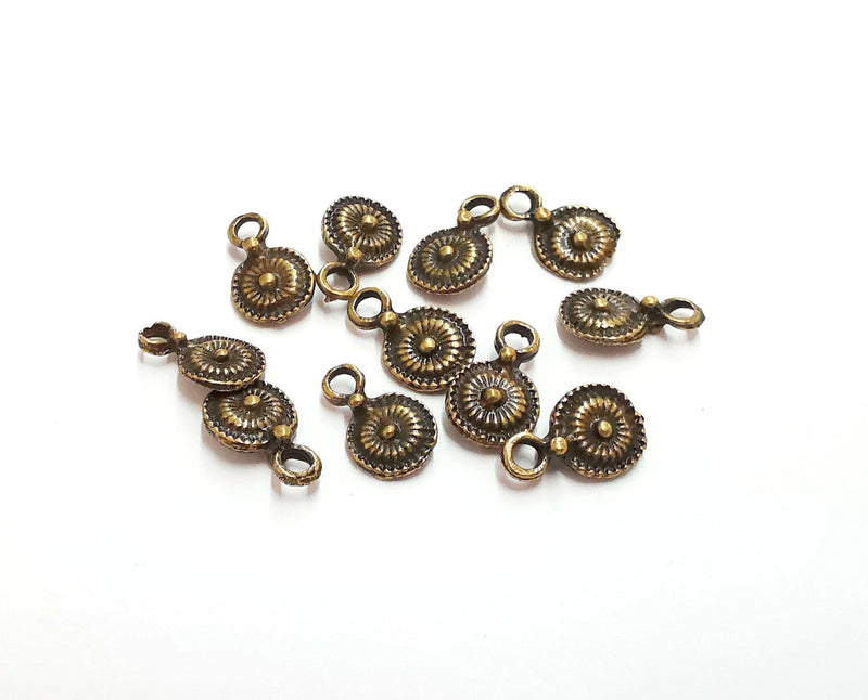 20 Round Double Sided (both sides same) Charms Antique Bronze Plated Charms (13x10mm) G21416