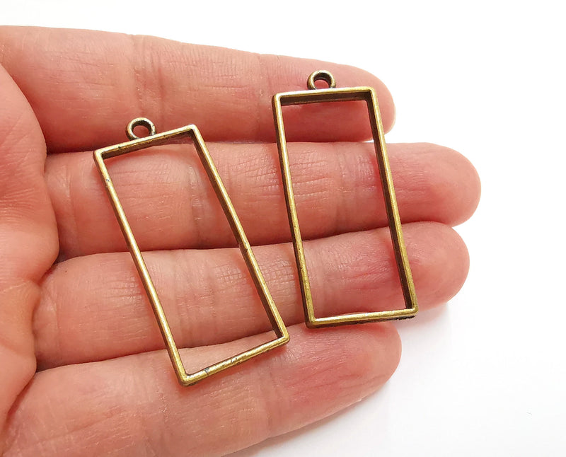 2 Rectangle Bezel Charms Antique Bronze Plated Charms (47x19mm) G21420