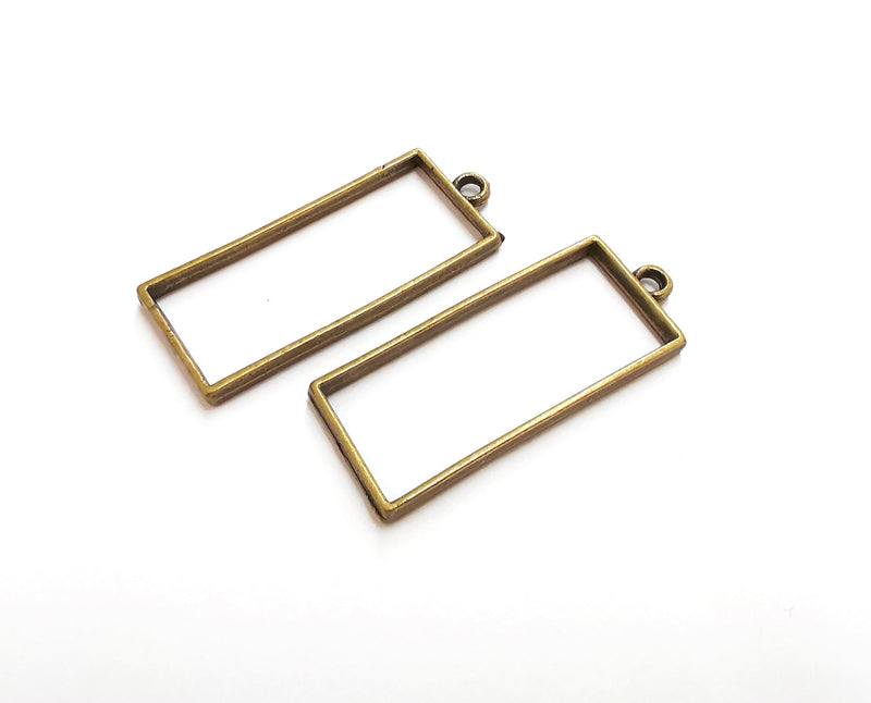 2 Rectangle Bezel Charms Antique Bronze Plated Charms (47x19mm) G21420