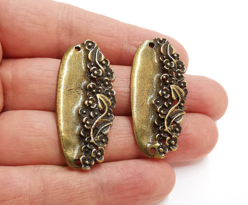 2 Flower Charm Connector Antique Bronze Charm (43x20mm) G21424