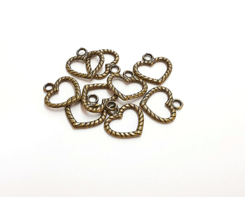 10 Twisted Heart Charms Antique Bronze Plated Charms  (17x17mm)  G21426