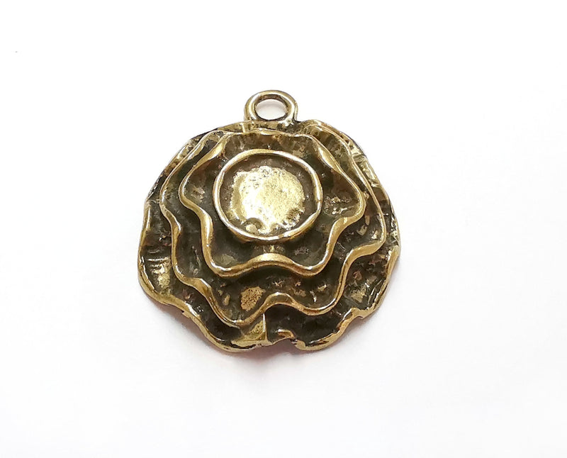 Flower Charms Blank Bezel Resin Bezel Mosaic Mountings Antique Bronze Plated Charms (41x34mm)( 11 mm Bezel Inner Size)  G25142