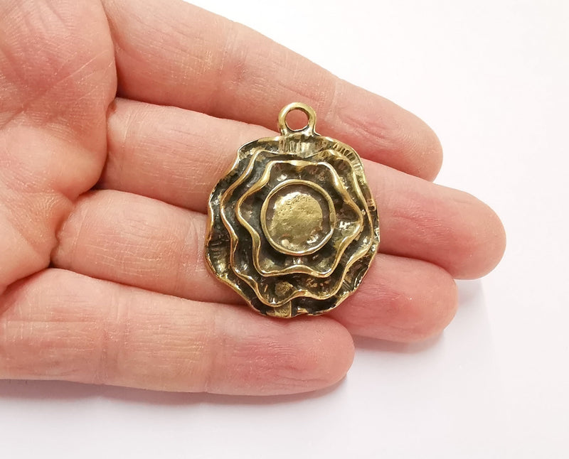 Flower Charms Blank Bezel Resin Bezel Mosaic Mountings Antique Bronze Plated Charms (41x34mm)( 11 mm Bezel Inner Size)  G25142
