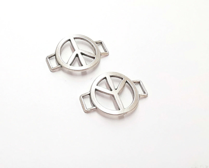 2 Peace Connector Charms Antique Silver Plated Charms  (31x22 mm)  G21227