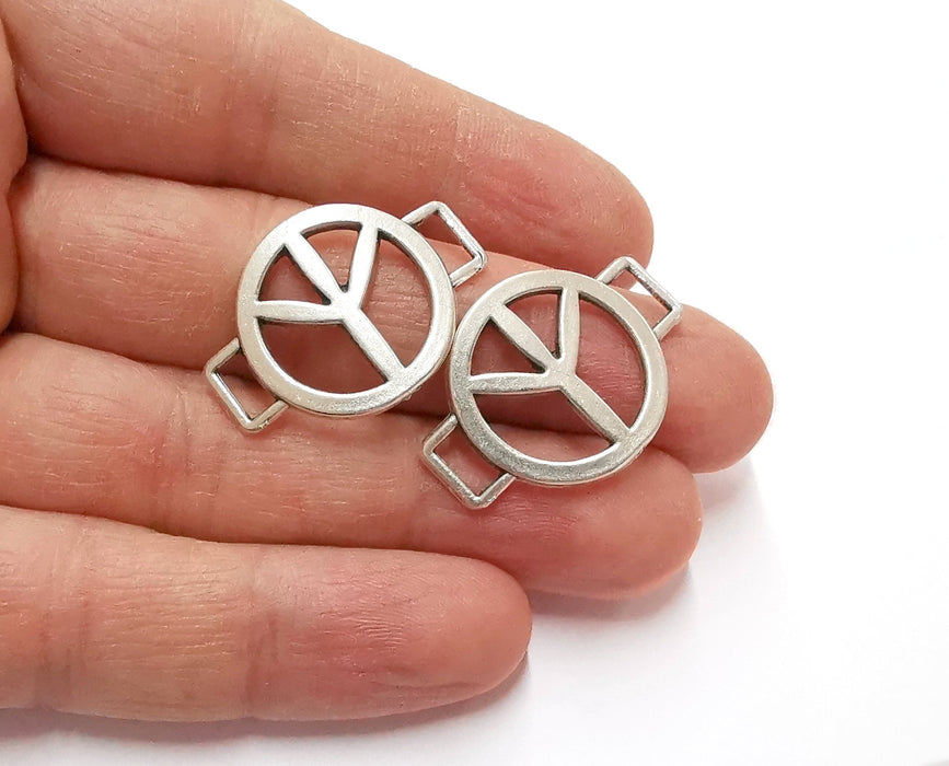 2 Peace Connector Charms Antique Silver Plated Charms  (31x22 mm)  G21227