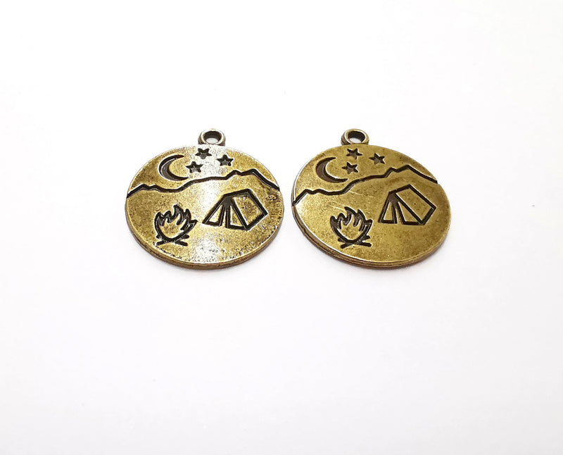 2 Moon Star Campfire Charms Antique Bronze Plated Charms (29x25mm)  G21231