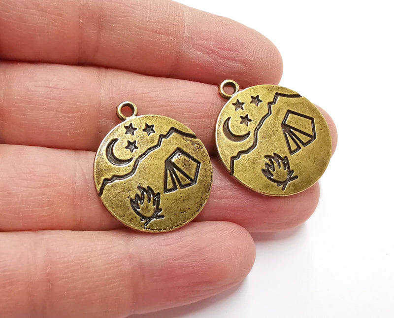 2 Moon Star Campfire Charms Antique Bronze Plated Charms (29x25mm)  G21231