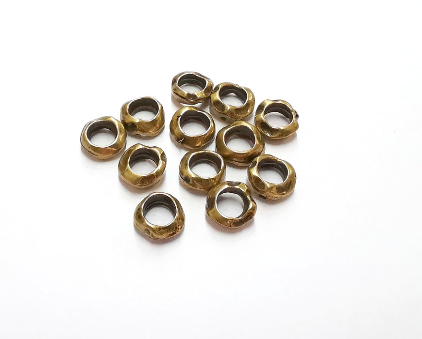 20 Hammered Rondelle Beads Antique Bronze Plated Beads (9mm)  G21233
