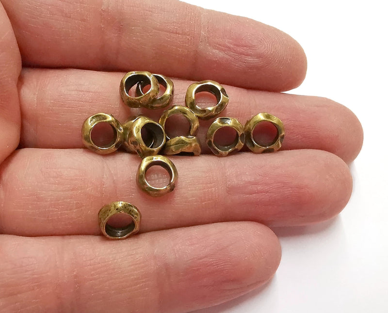 20 Hammered Rondelle Beads Antique Bronze Plated Beads (9mm)  G21233