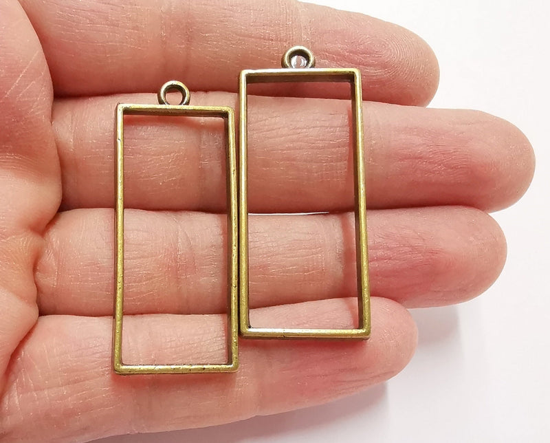 4 Rectangle Bezel Charms Antique Bronze Plated Charms (48x19mm) G21234