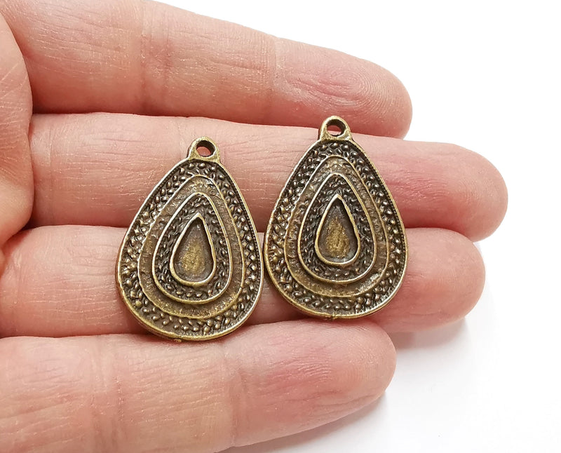 4 Teardrop Charm Antique Bronze Plated Charm (33x22mm) G21235