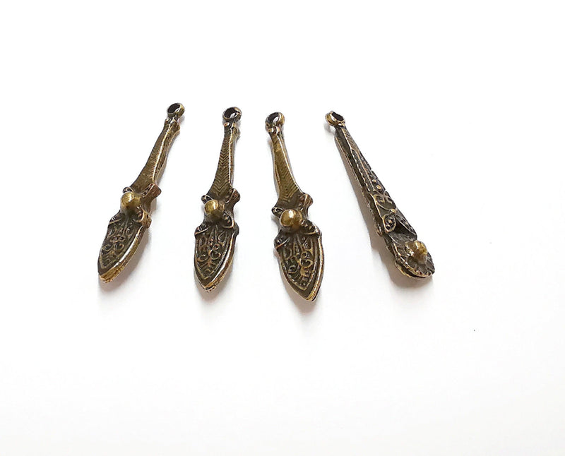 4 Antique Bronze Charms Double Sided (Both Side Same) Antique Bronze Plated Charms (37x7mm)  G21240