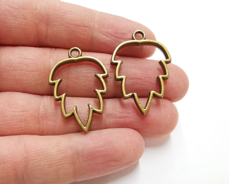 4 Pine Charms Bezel Antique Bronze Plated Charms (34x23mm) G21243