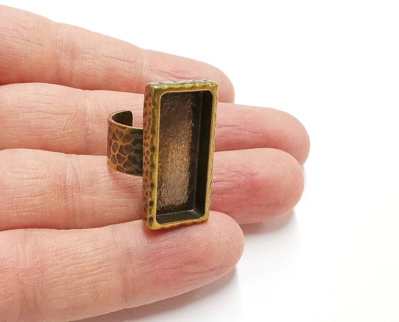 Ring Blank Setting Hammered Ring Base Bezel inlay Ring Backs Glass Cabochon Mounting Adjustable Antique Bronze Plated Ring (25x10mm ) G21246